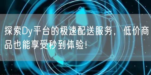 探索Dy平台的极速配送服务，低价商品也能享受秒到体验！