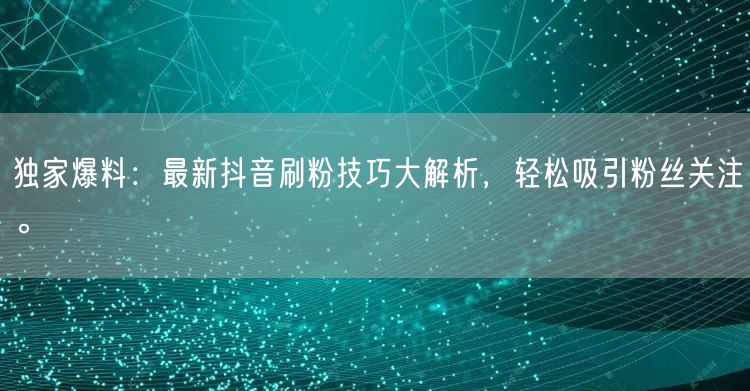 独家爆料：最新抖音刷粉技巧大解析，轻松吸引粉丝关注。