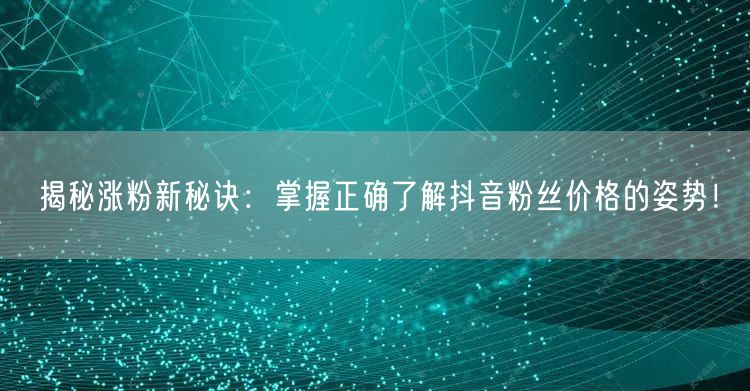 揭秘涨粉新秘诀：掌握正确了解抖音粉丝价格的姿势！