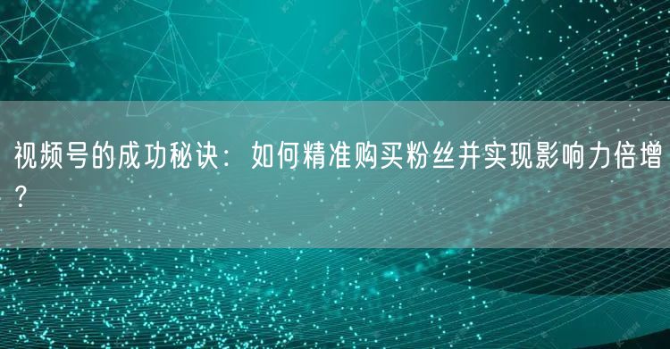 视频号的成功秘诀：如何精准购买粉丝并实现影响力倍增？