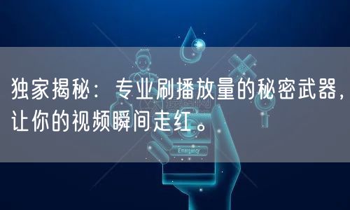 独家揭秘：专业刷播放量的秘密武器，让你的视频瞬间走红。