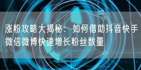 涨粉攻略大揭秘：如何借助抖音快手微信微博快速增长粉丝数量