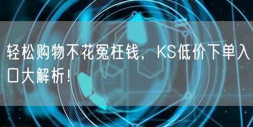 轻松购物不花冤枉钱，KS低价下单入口大解析！