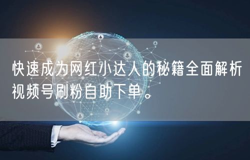 快速成为网红小达人的秘籍全面解析视频号刷粉自助下单。