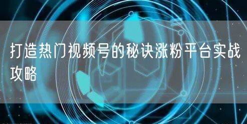 打造热门视频号的秘诀涨粉平台实战攻略
