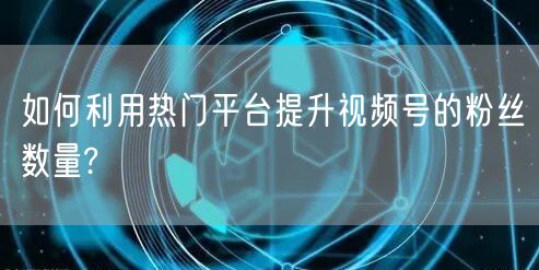 如何利用热门平台提升视频号的粉丝数量?