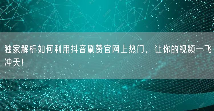 独家解析如何利用抖音刷赞官网上热门，让你的视频一飞冲天！