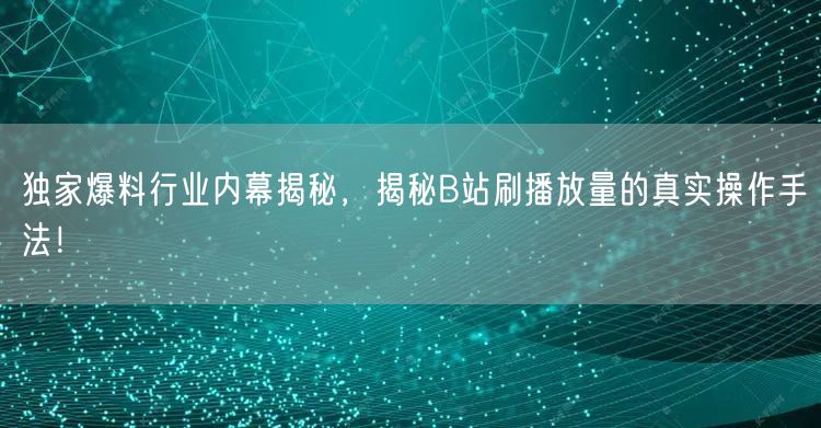 独家爆料行业内幕揭秘，揭秘B站刷播放量的真实操作手法！