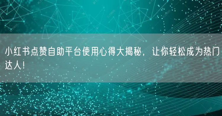 小红书点赞自助平台使用心得大揭秘，让你轻松成为热门达人！