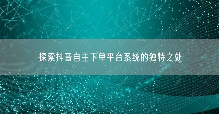 探索抖音自主下单平台系统的独特之处