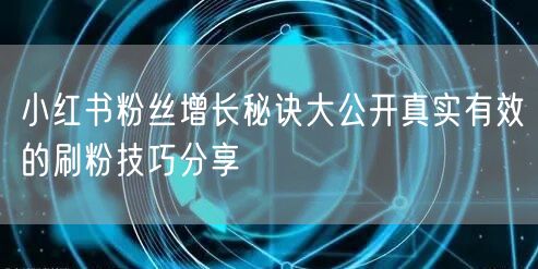 小红书粉丝增长秘诀大公开真实有效的刷粉技巧分享