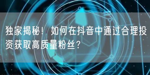 独家揭秘！如何在抖音中通过合理投资获取高质量粉丝？